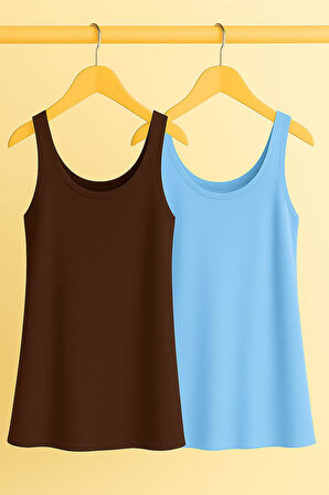 2 Adet A Kesim Rahat Kalıp Basic Kalın Askılı Atlet Tişört