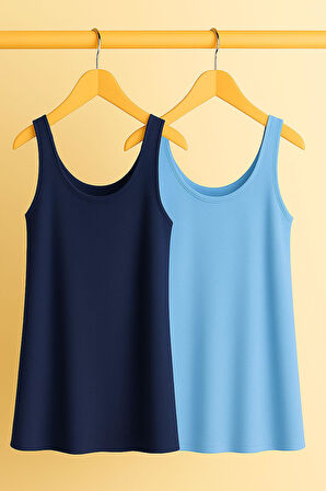 2 Adet A Kesim Rahat Kalıp Basic Kalın Askılı Atlet Tişört