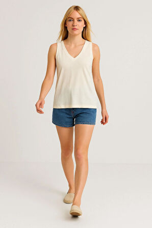 3 Adet A Kesim Ön ve Arka V Yaka Kalın Askılı Pamuklu Basic Atlet Tişört