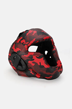 Titan Sport Yüz Korumalı Boks Kaskı , Kırmızı Siyah Kamuflaj Desenli Model