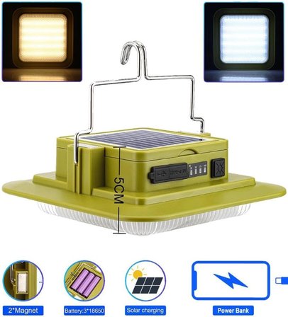 3 Modlu Solar Enerjili Kamp Işığı – Askılı ve Mıknatıslı Işıldak, Powerbank Özellikli 3x1200 mAh Şarjlı LED Kamp Aydınlatma Lambası, Taşınabilir Outdoor Fener