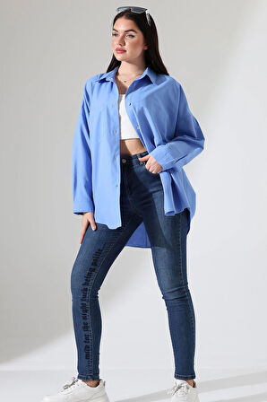 Oversize Poplin Kumaş Çift Cepli Kadın Tunik Gömlek