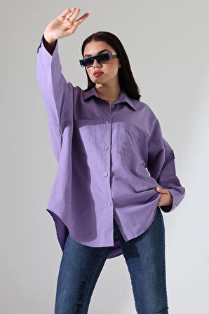 Oversize Poplin Kumaş Çift Cepli Kadın Tunik Gömlek