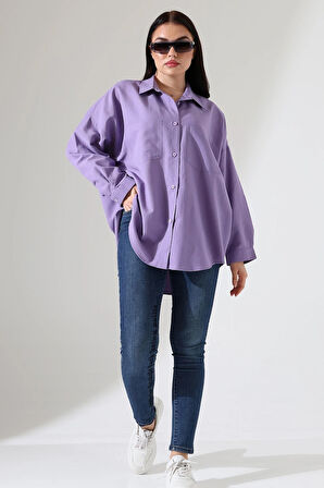 Oversize Poplin Kumaş Çift Cepli Kadın Tunik Gömlek