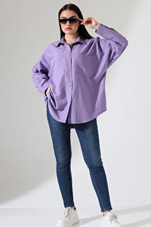 Oversize Poplin Kumaş Çift Cepli Kadın Tunik Gömlek