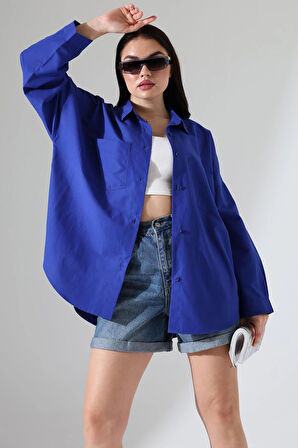 Oversize Poplin Kumaş Çift Cepli Kadın Tunik Gömlek