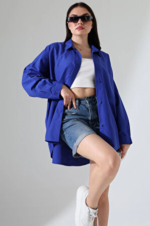 Oversize Poplin Kumaş Çift Cepli Kadın Tunik Gömlek