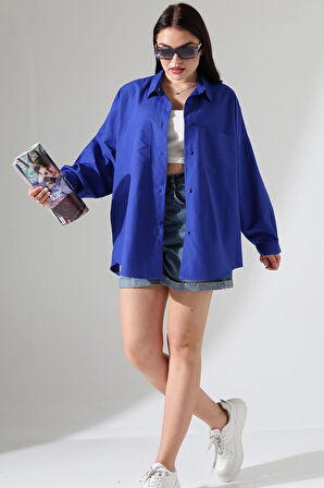 Oversize Poplin Kumaş Çift Cepli Kadın Tunik Gömlek