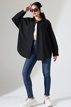 Oversize Poplin Kumaş Çift Cepli Kadın Tunik Gömlek