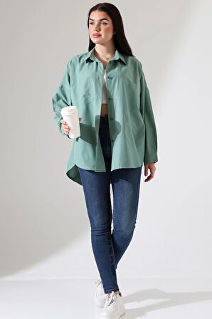 Oversize Poplin Kumaş Çift Cepli Kadın Tunik Gömlek