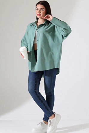 Oversize Poplin Kumaş Çift Cepli Kadın Tunik Gömlek