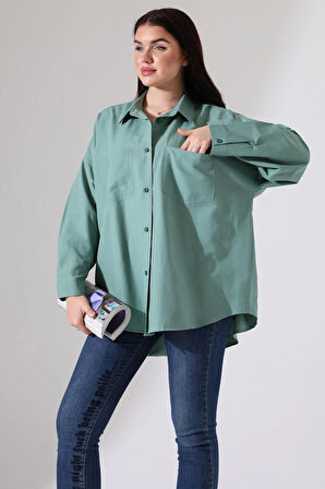 Oversize Poplin Kumaş Çift Cepli Kadın Tunik Gömlek
