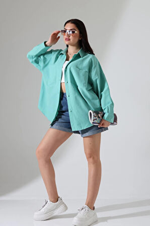 Oversize Poplin Kumaş Çift Cepli Kadın Tunik Gömlek