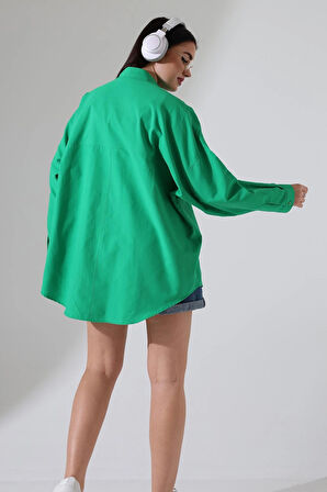 Oversize Poplin Kumaş Çift Cepli Kadın Tunik Gömlek