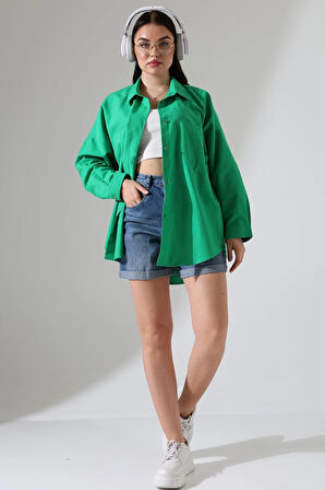 Oversize Poplin Kumaş Çift Cepli Kadın Tunik Gömlek