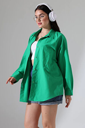 Oversize Poplin Kumaş Çift Cepli Kadın Tunik Gömlek