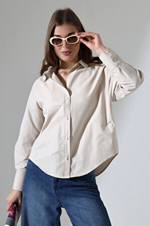 Oversize Kalıp Poplin Kumaş Basic Kadın Gömlek
