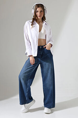 Oversize Kalıp Poplin Kumaş Basic Kadın Gömlek