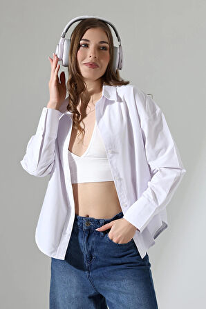 Oversize Kalıp Poplin Kumaş Basic Kadın Gömlek