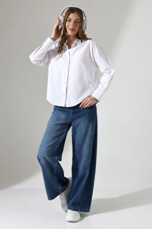 Oversize Kalıp Poplin Kumaş Basic Kadın Gömlek