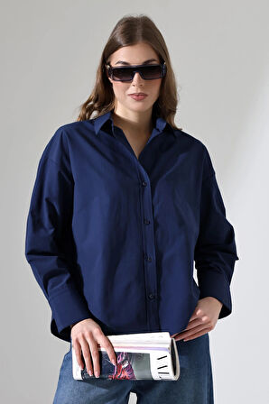 Oversize Kalıp Poplin Kumaş Basic Kadın Gömlek