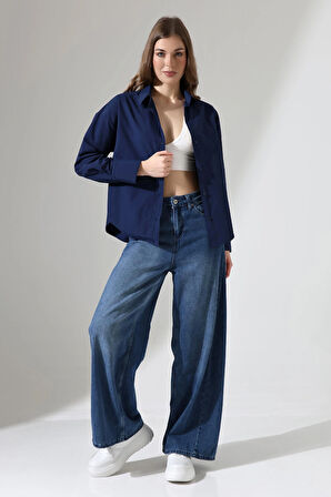 Oversize Kalıp Poplin Kumaş Basic Kadın Gömlek