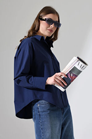 Oversize Kalıp Poplin Kumaş Basic Kadın Gömlek