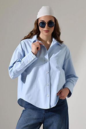 Oversize Kalıp Poplin Kumaş Basic Kadın Gömlek