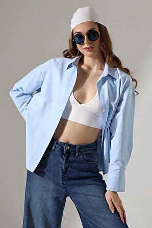 Oversize Kalıp Poplin Kumaş Basic Kadın Gömlek