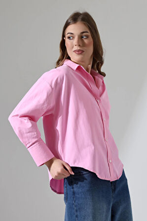 Oversize Kalıp Poplin Kumaş Basic Kadın Gömlek