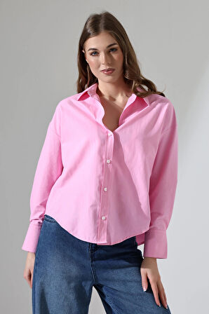 Oversize Kalıp Poplin Kumaş Basic Kadın Gömlek