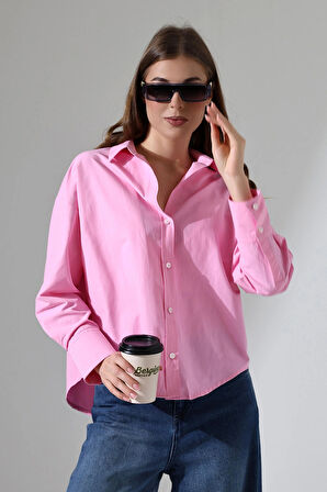 Oversize Kalıp Poplin Kumaş Basic Kadın Gömlek