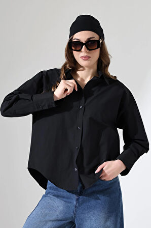 Oversize Kalıp Poplin Kumaş Basic Kadın Gömlek