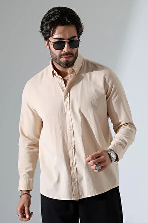 Oversize Kesim Uzun Kol Pamuk Keten Erkek Gömlek