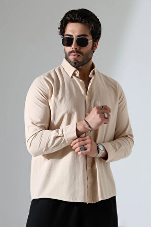 Oversize Kesim Uzun Kol Pamuk Keten Erkek Gömlek
