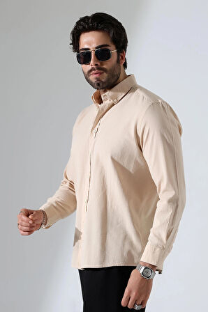 Oversize Kesim Uzun Kol Pamuk Keten Erkek Gömlek