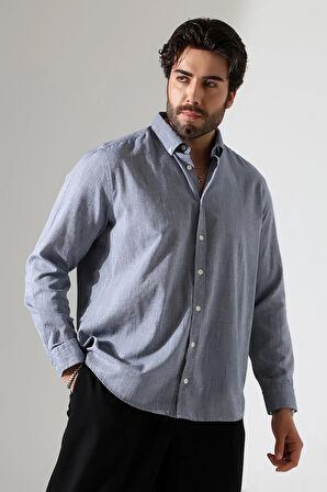 Oversize Kesim Uzun Kol Pamuk Keten Erkek Gömlek