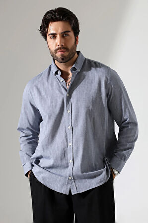 Oversize Kesim Uzun Kol Pamuk Keten Erkek Gömlek