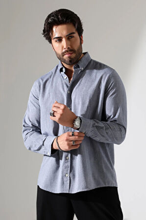 Oversize Kesim Uzun Kol Pamuk Keten Erkek Gömlek