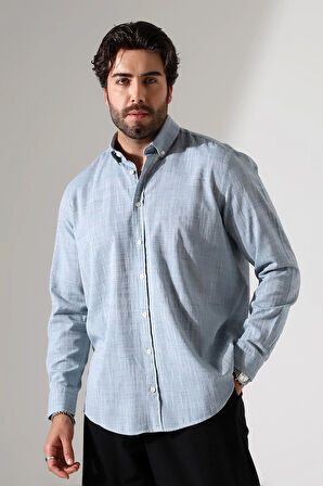 Oversize Kesim Uzun Kol Pamuk Keten Erkek Gömlek