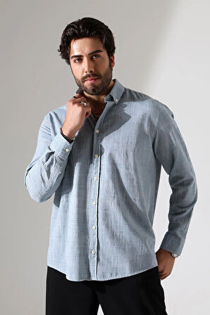 Oversize Kesim Uzun Kol Pamuk Keten Erkek Gömlek