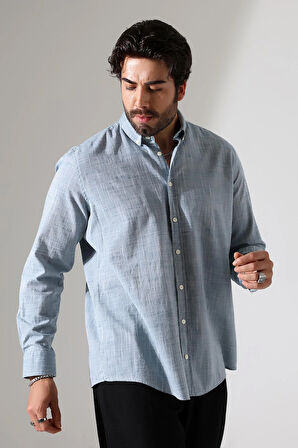 Oversize Kesim Uzun Kol Pamuk Keten Erkek Gömlek