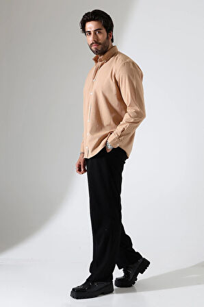 Oversize Kesim Uzun Kol Pamuk Keten Erkek Gömlek