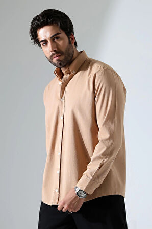 Oversize Kesim Uzun Kol Pamuk Keten Erkek Gömlek