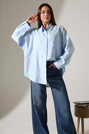 Poplin Kumaş Çift Cepli Oversize Kadın Tunik Gömlek