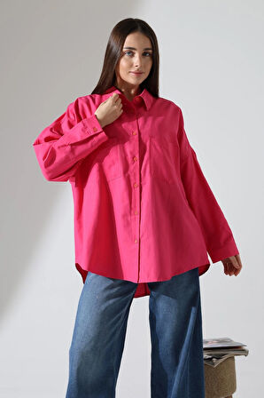 Poplin Kumaş Çift Cepli Oversize Kadın Tunik Gömlek