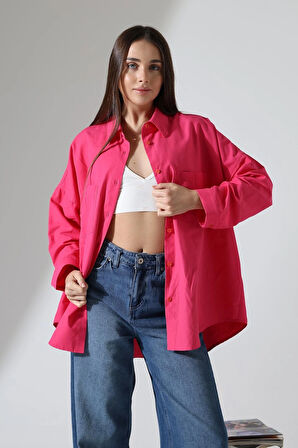 Poplin Kumaş Çift Cepli Oversize Kadın Tunik Gömlek