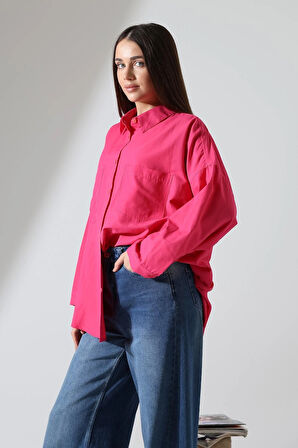 Poplin Kumaş Çift Cepli Oversize Kadın Tunik Gömlek