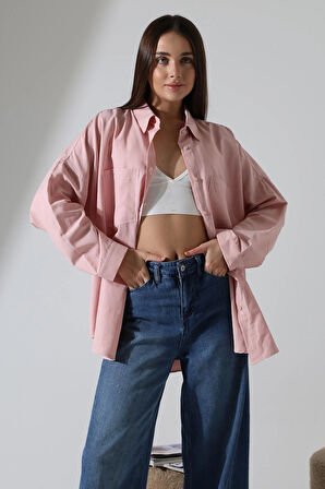 Poplin Kumaş Çift Cepli Oversize Kadın Tunik Gömlek