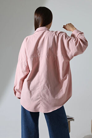 Poplin Kumaş Çift Cepli Oversize Kadın Tunik Gömlek